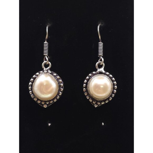 Vintage Style Sterling Silver & Pearl Drop Earrings - Picture 2 of 5